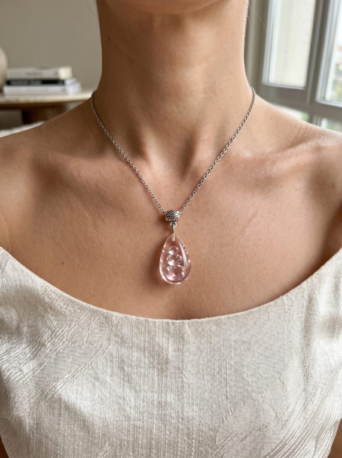 Pembe Zirkon Taşlı Kolye - Görsel 3