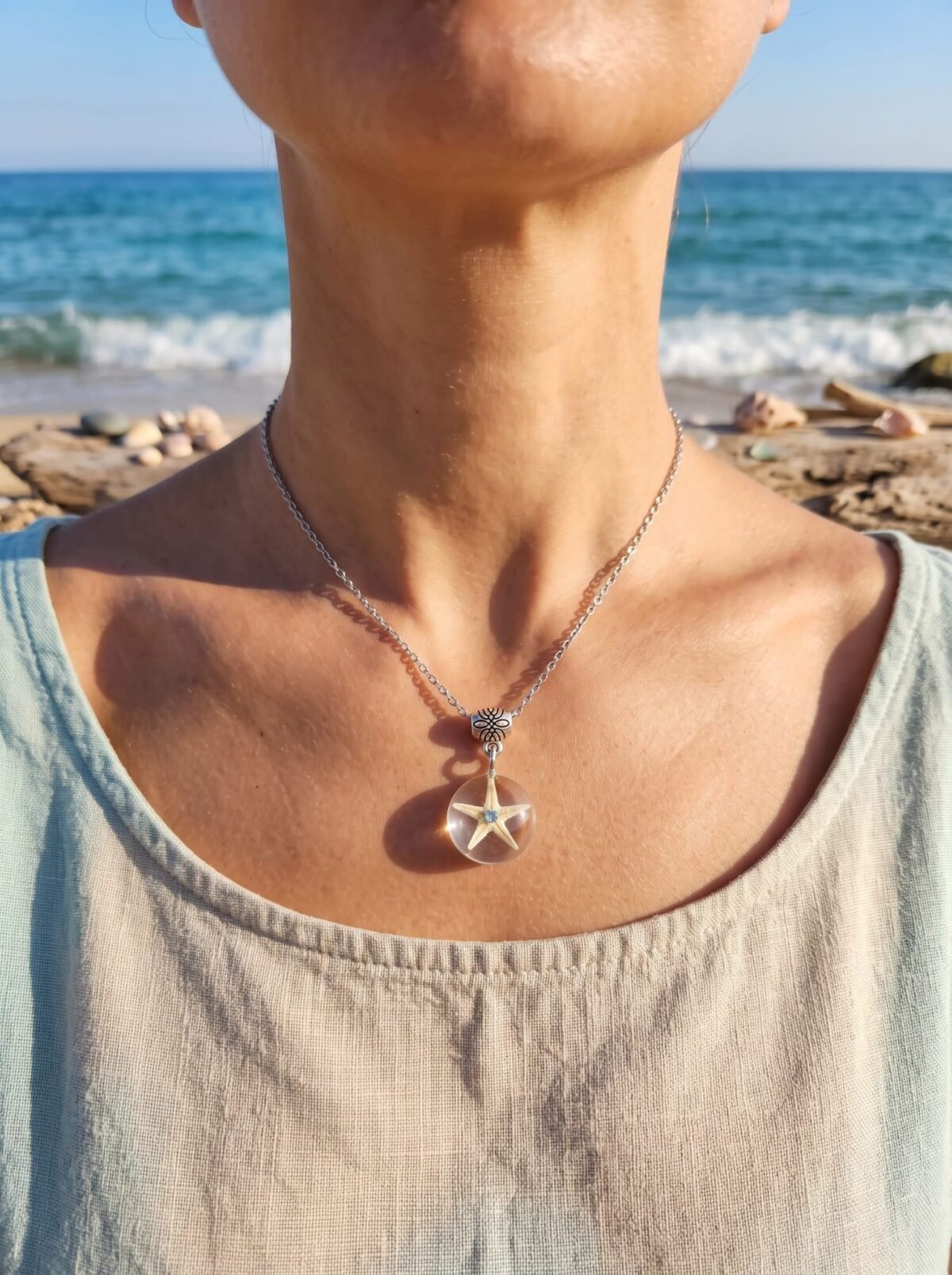 Gerçek Deniz Yıldızı Kolye - Zirkon Taşlı - Görsel 3